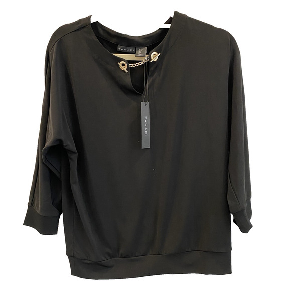 Tahari Blouse Womens Size Small NEW Black & Gold Shirt Dressy Office Career Work - Picture 1 of 8